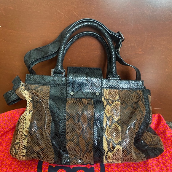 Tory Burch Snakeskin embossed leather satchel - Picture 2 of 5